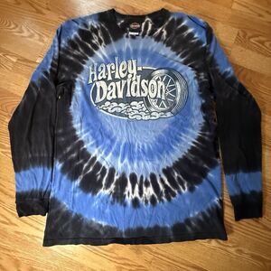 Harley Davidson T-Shirt Mens XL Blue Tie Dye Chicago Long Sleeve Men’s L